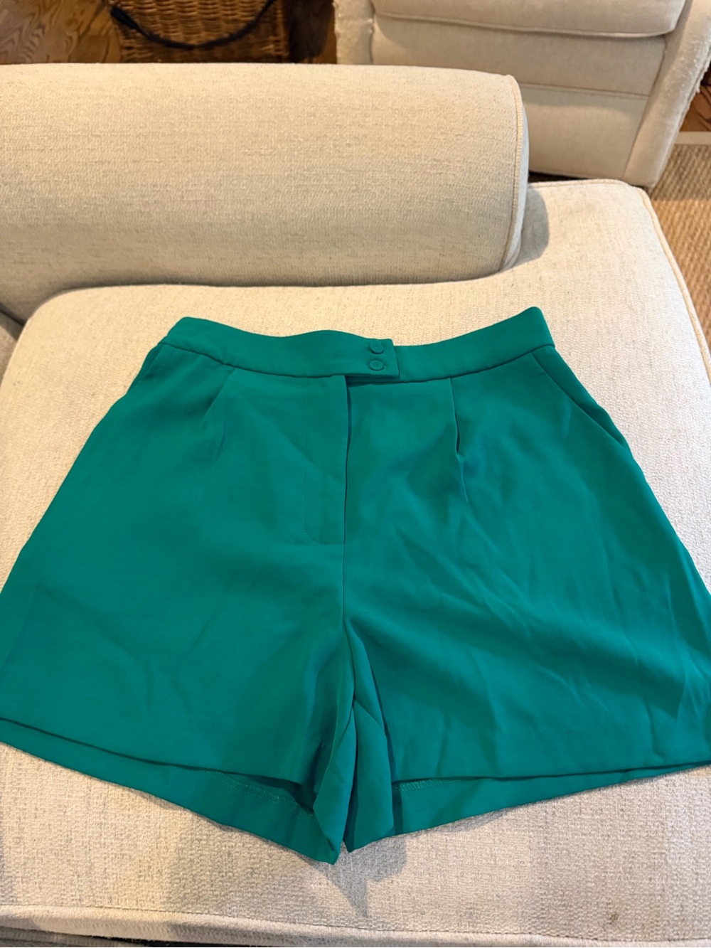 Skies Are Blue Teal High Waist Pleated Women's Shorts